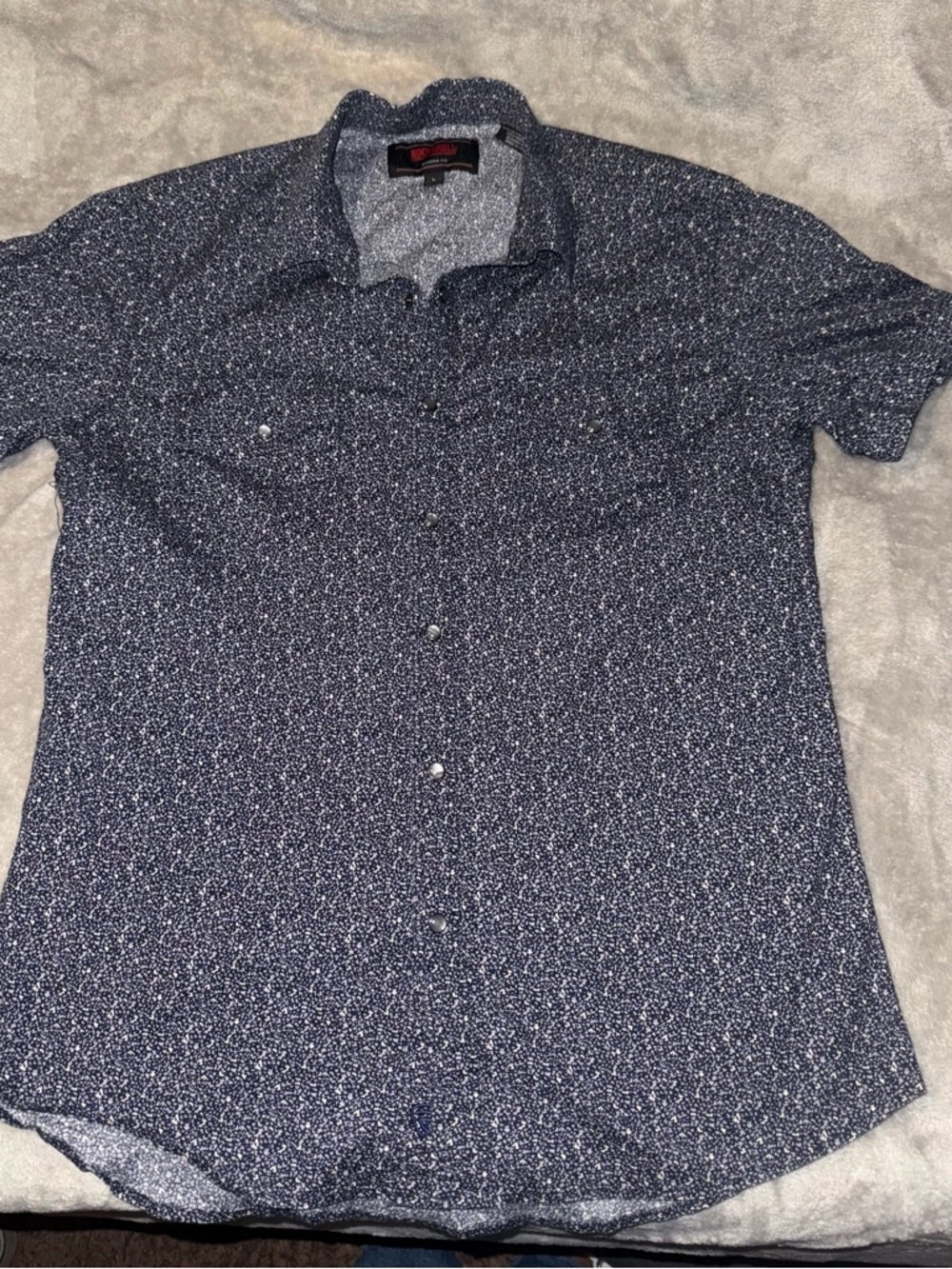 Men's Short-Sleeve Navy Microprint Button-Down Shirt